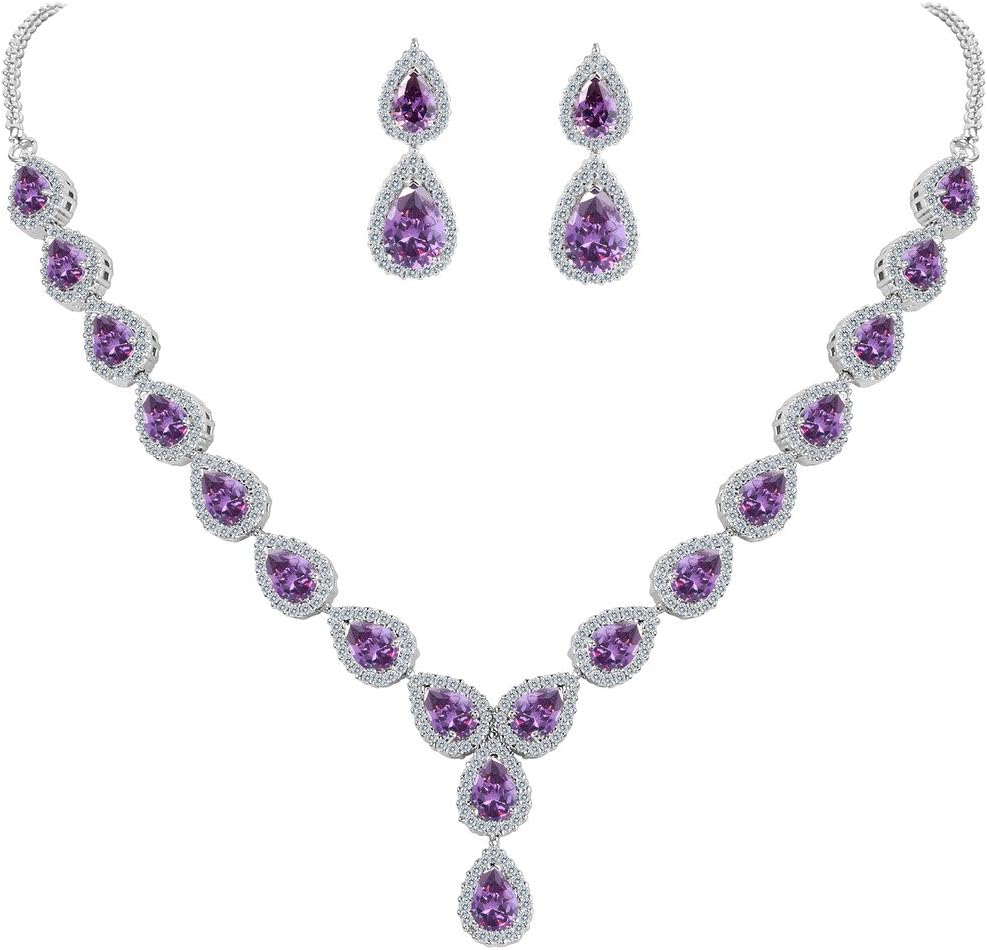 Women's Wedding Bridal Teardrop CZ Infinity Figure 8 Y-Necklace Dangle Earrings Set