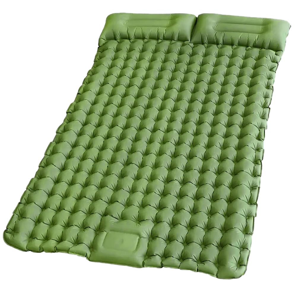 Loboo Idea Camping Sleeping Pad with Built-in Pump, Self-Inflating Sleeping Mats For Camping, Sleeping Pad For Tents,Hiking,Family Camping Winter Sleeping Pad (Green, Double)