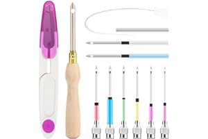 AUGSUN 13Pcs Punch Needle Kit, Punch Needle Tool Adjustable Punch Needle Embroidery Kits Wooden Handle Embroidery Pen for Embroidery Floss Cross Stitching Beginner
