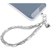AULEEP Phone Chain Wristlet Strap,Double Metal Phone Charm with Tether Tab,Detachable Cellphone Wrist Strap Universal Silver Hands-free Anti Theft Hand Chain