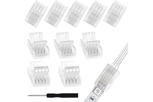 RGBZONE 10 Packs 4-Pin RGB LED Light Strip Connectors 10mm Wide Unwired Gapless Solderless Strip to Wire Quick Connectors Adapter for Waterproof or Non-Waterproof SMD 5050 Multicolor LED Light Strip