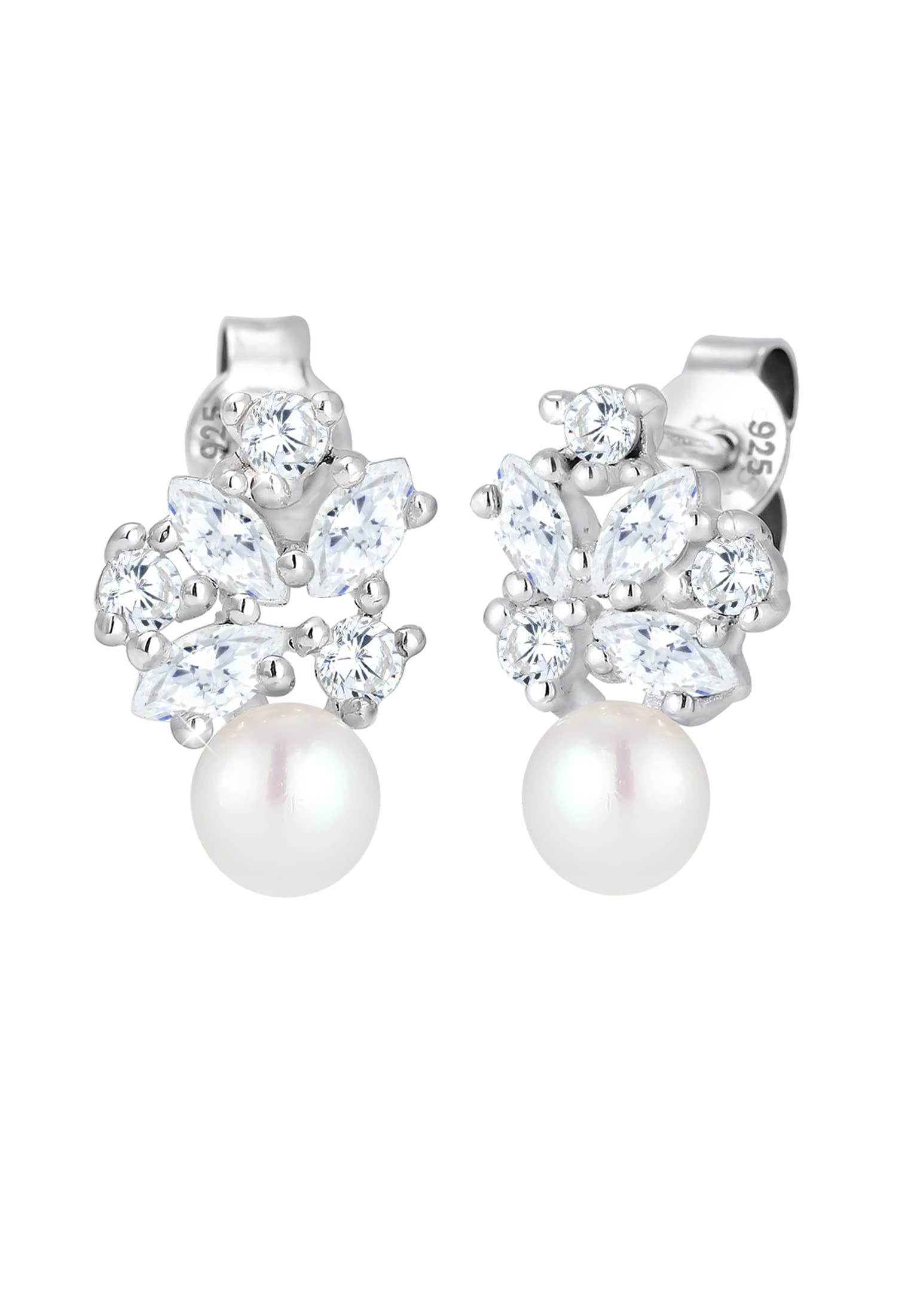Elli Women Flower Zirconia Marquise Pearl 925 Silver Earrings