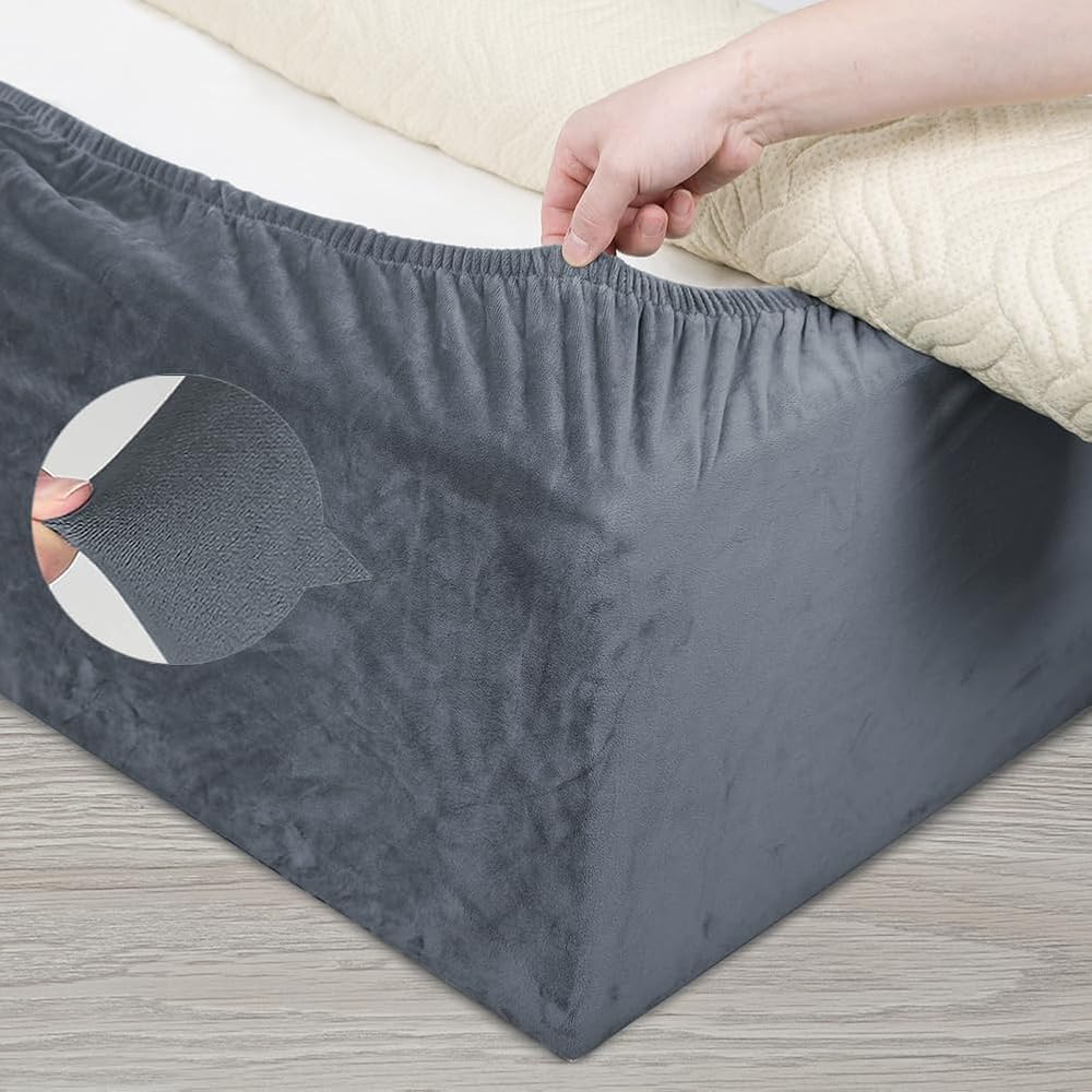 DUJUIKE Divan Bed Base Wrap Cover Velvet Grey King 200-210cm
