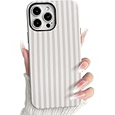 NITITOP Compatible with iPhone 13 Pro Max Case Matte Cute Vertical Stripes for Women Girls Men Boy Striped Pattern Hybrid 2 Layers Back Shockproof Protective Cover - Apricot