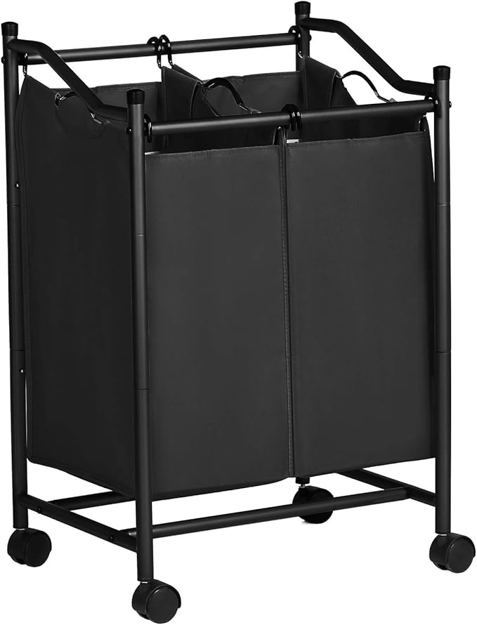 SONGMICS 2Bag Rolling Laundry Sorter, Laundry Basket on Wheels, Hamper