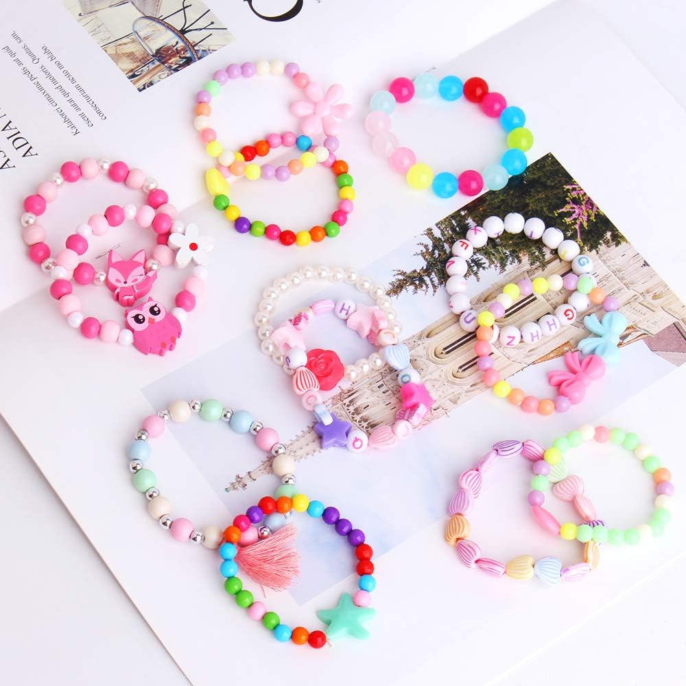 ONESING 22 Pcs Toddler Costume Jewelry Gift Princess Necklace Bracelet Set Girls Play Jewelry Kit Necklace Bracelet for Kids Play Dress Up: Clothing