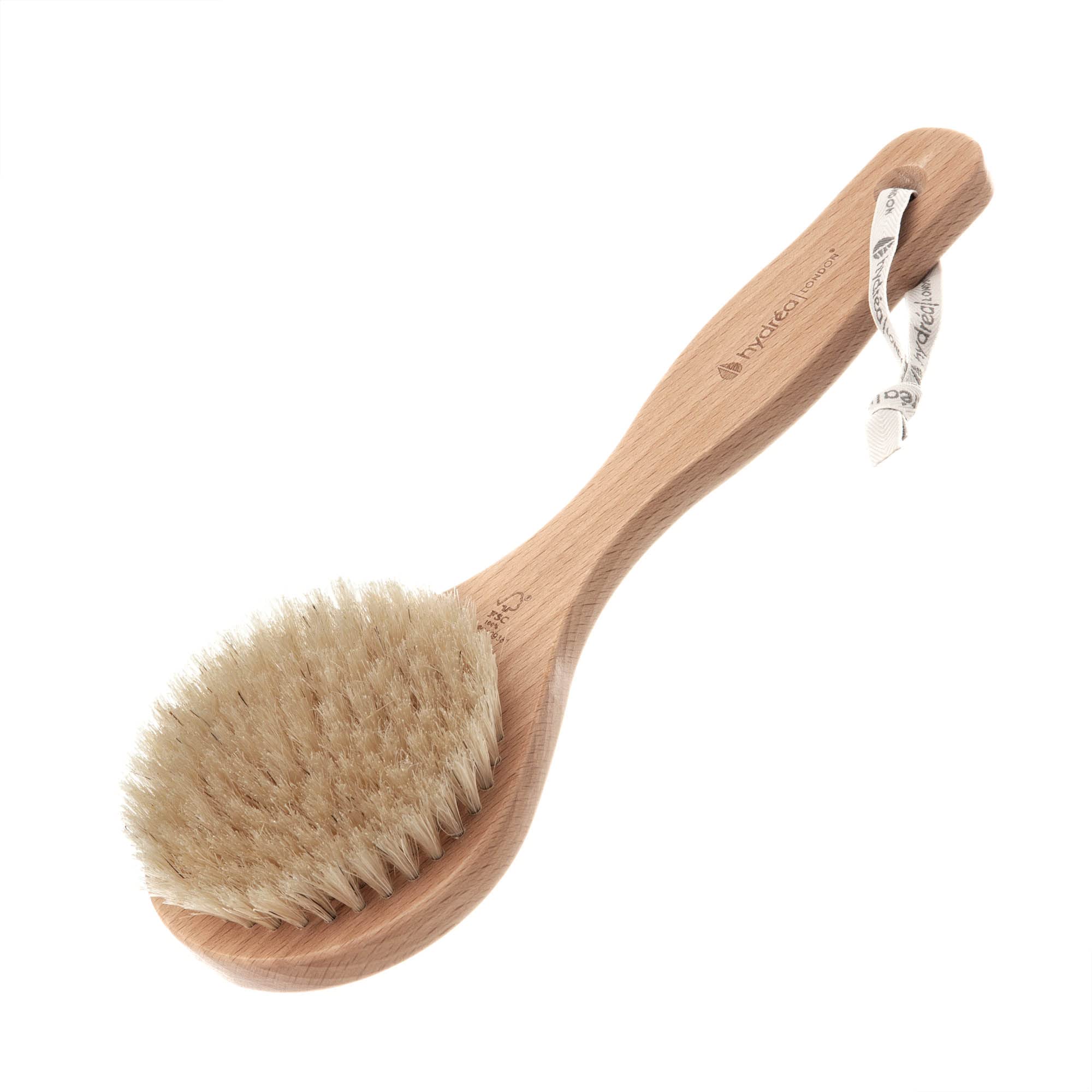 Hydrea London Dry Body Brush – Premium Exfoliating Dry Skin Brush with Natural Bristle, Short Handle, Helps Improve Lymphatic Drainage, FSC® Certified Beechwood.