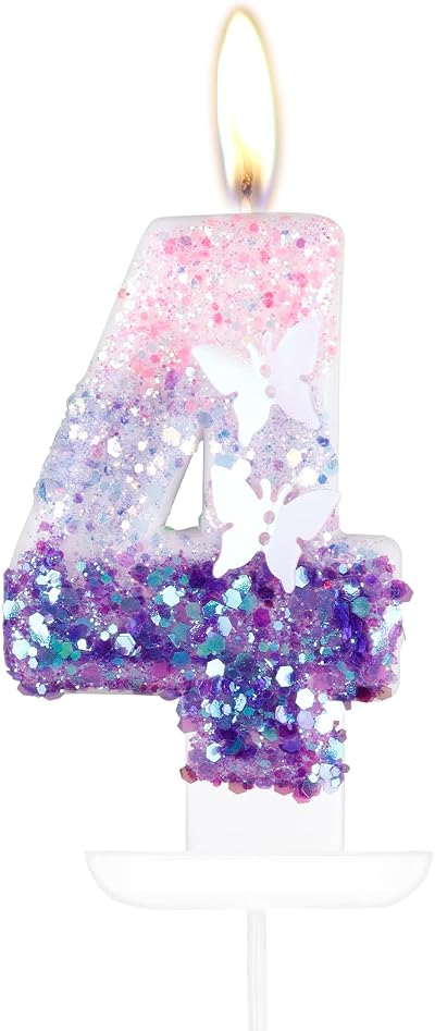 mciskin Butterfly Number 4 Candle Purple Pink 4th Birthday Topper for Cake