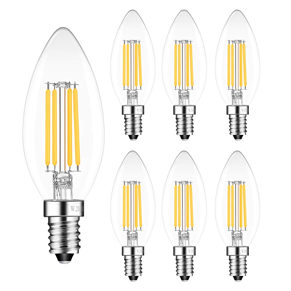 4W E14 Dimmable LED, 6 Pack, Light Bulb Filament Candle, 2700K Warm White, 400LM, C35, 40W Incandescent Equivalent