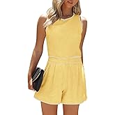 Fessceruna Women's 2 Piece Outfits Sleeveless Crop Zip Back Tank Top and High Waist Shorts Summer Contrast Workout Sets