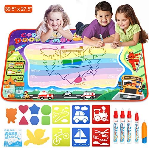 VSATEN Water Drawing Mat, Aqua Magic Doodle Mat Extra Large Size 37.5" x 27.5" Coloring Painting Writing Board Educational Learning Toys for Toddlers Kids Boys Girls Gifts Age 2 3 4 5 6 7 Travel Toy