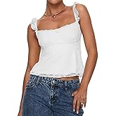 Women Y2k Lace Trim Tank Tops Teen Girl Fairycore Sleeveless Solid Going Out Streetwear Summer Crop Camisole