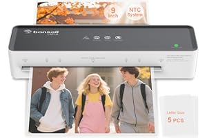 Bonsaii Laminator Machine with 5 Laminating Sheets, 9 Inch Thermal Laminating Machine for Doc/Posters/Photos, Compact Laminator for Home Office School, L421-Grey