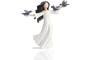SIGUEJOR Retiremenet Gift for Women,Gifts for Bird Lovers,Hand-Painted Resin Sculpture of Woman with Outstretched Arms and 3 Bluebirds, for Graduates or to Inspire Creative Expression