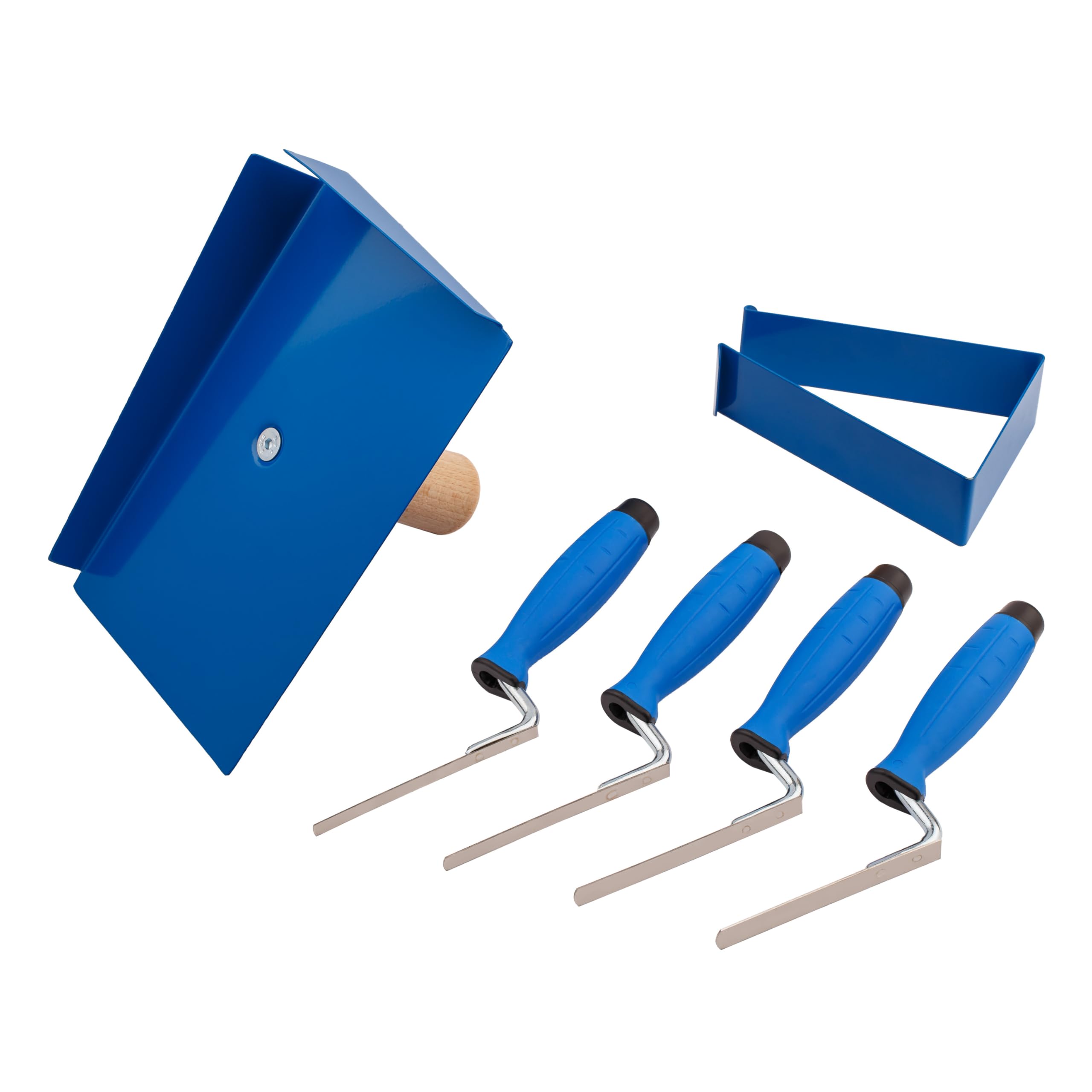 MIVOS Stainless Steel Grout Board with Removable Beech Wood Handle + 4 x Rustproof Joint Trowels Width 8 10 12 14 mm Grout Trowel Set Ideal for Masonry and Finishing Work