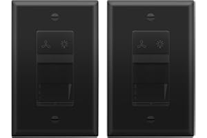 LIDER Combination Light Switch and 3-Speed Fan Control, Light and Fan Combo Switch, Single Pole, 120 V, 2.5A, 300W Incandescent/Halogen, 200W CFL/LED, UL Listed, Wall Plate Included, Black, 2 Pack