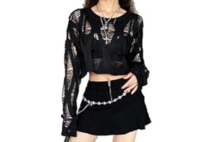 Vinsekep Women's See Through Hole Ripped Crop Tops Knit Pullover Short Sweaters