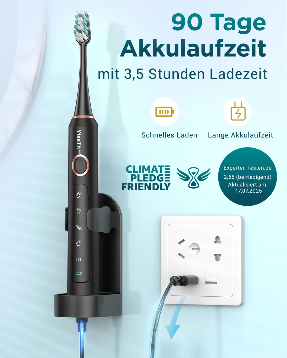 Elektrische Zahnbürste für Erwachsene und Kinder - Schallzahnbürste, Electric Toothbrush mit 8 Bürstenköpfen (3 Typen), 90 Tagen Akkulaufzeit, 5-Modi, 50000VPM, Reiseetui, Timer 4