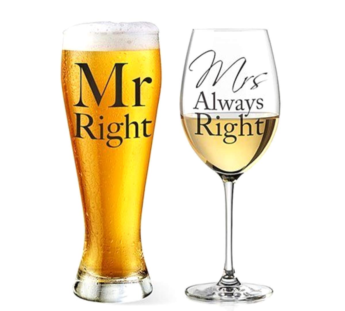 Lesser & Pavey Mr Right and Mrs Always Right Beer and Wine Glass Set