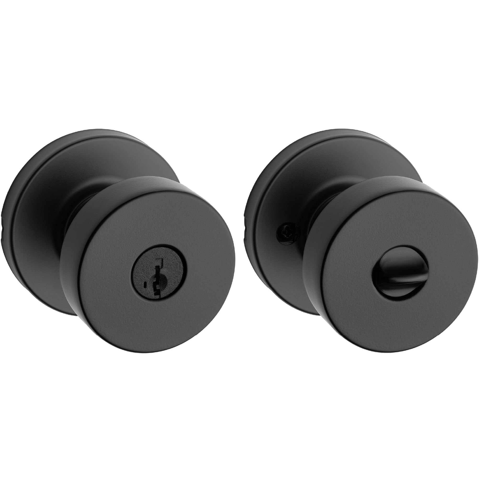 Kwikset Pismo Entry Door Knob with Lock and Key, Secure Keyed Handle Exterior, Front Entrance and Bedroom, Matte Black, Pick Resistant SmartKey Rekey Security and Microban Image