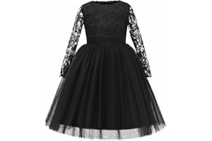 ABAO SISTER Flower Girl Dress Long Sleeves Lace Top Tulle Skirt Girls Lace Party Dresses