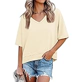 Cicy Bell Womens Summer V Neck T Shirts Casual Short Sleeve Flowy Tops Cute Loose Fit Basic Tees