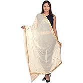 themilestocks Woman's Embroidered Chiffon Dupatta Scarf Shawl Wrap Soft Indian Bridal Wedding - Off White