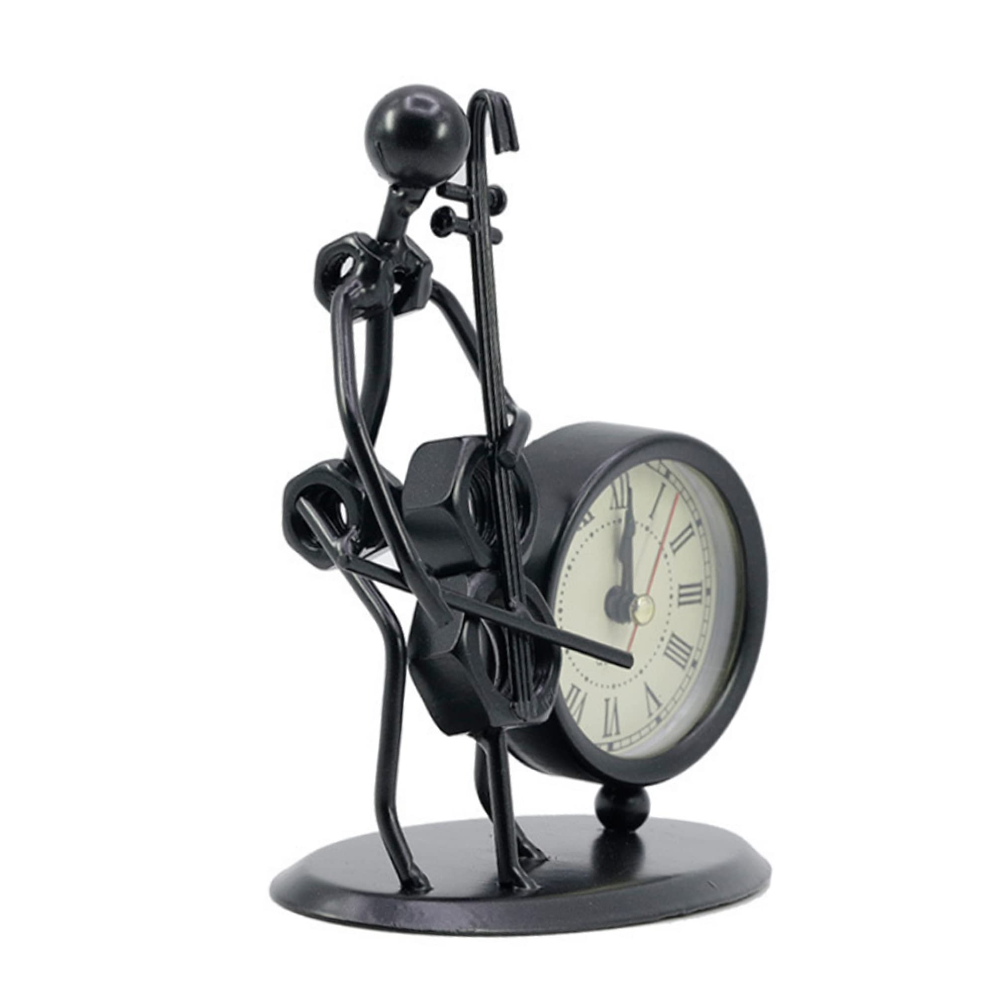 Creative Table Clocks, Table Clock Retro, Quartz Clock, Decorative Table Clock with Black Numbers and Hands, A Man Playing Cello, Decorative Clock in Vintage Style, Vintage Metal Desk Clock