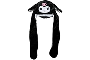 CZZLYJ Kawaii Ear Moving Jumping Hat, Cute Cartoon Fluffy Cap, Soft Warm Headwear, Anime Plush Hats for Women Girls (black)