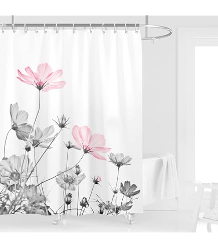 MEUNEAR Farmhouse Purple Floral Shower Curtain - 72x72 Inches With Hooks, Grey & White Bathroom Decor - View #7