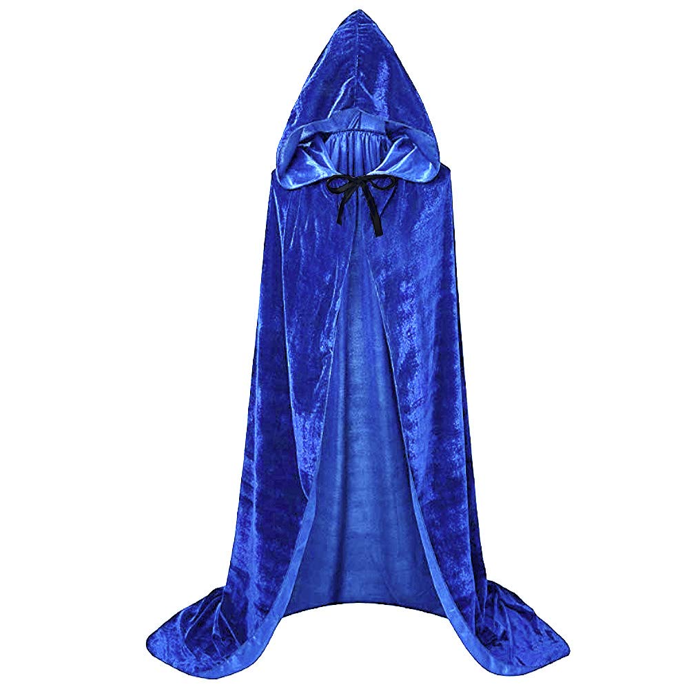 LA HAUTE Halloween Cloak Full Length Crushed Velvet Hooded Cape Cosplay Costume Royal Blue