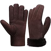 Harssidanzar Men Leather Gloves,Shearling Fur Cuff Thick Wool Lined for Winter Cold Weather Driving Gloves KM043US
