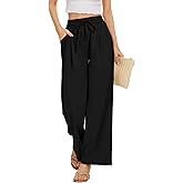 FUNYYZO 2025 Women Summer Pants Drawstring Waist Wide Leg Pants Loose Fit with Pockets Pull On