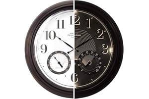 Presentime & Co 18" Illuminated in/Outdoor Clock with Smart Sensor and Night Light, Waterproof, Large Wall Clock with Thermometer & Hygrometer, for Garden and Patio - Oil Rubbed Bronze