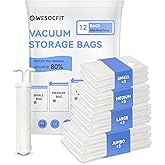 12 Pack Vacuum Storage Bags with Hand Pump, (3 Small, 3 Medium, 3 Large, 3 Jumbo) Vacuum Seal Bags for Clothing, Space Saver Bags for Travel, Luggage Compression Packing