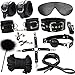 Bondage Restraints Kit 10Pcs BDSM Bed Restraints System with Handcuffs Footcuffs Whip Rope Blindfold Mask Mouth Gag Magic Wand Cross Strap Couples Toy Set for Sex Play (Black)