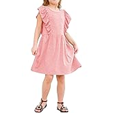 Jimonda Girls Dress Ruffle Sleeve Toddler School Skater Dress for Kids 2-8Y