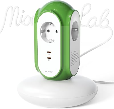 Steckdosenleiste mit 3 Steckdosen & 2 USB-C (30W Schnellladung), 3680W/16A, 1420J Überspannungsschutz, 479g Standfuß, 2 m Verlängerungskabel, Überlastschutz, kompatibel mit Typ C/E/F
