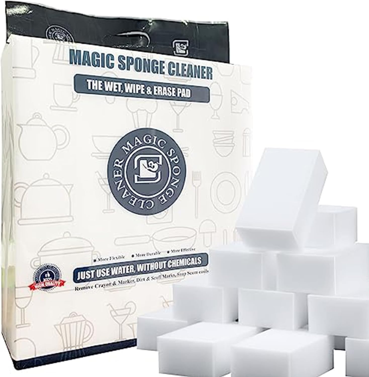 Foamworld 50pcs Magic Sponge Eraser, Melamine Sponge Foam Pad, Extra Thick and Enlarge Kitchen dish Sponges, Multifunctional Sponges for Furniture, Bathroom, Baseboard, Sink, Shoes 10x7x3cm/4x2.8x1.2"
