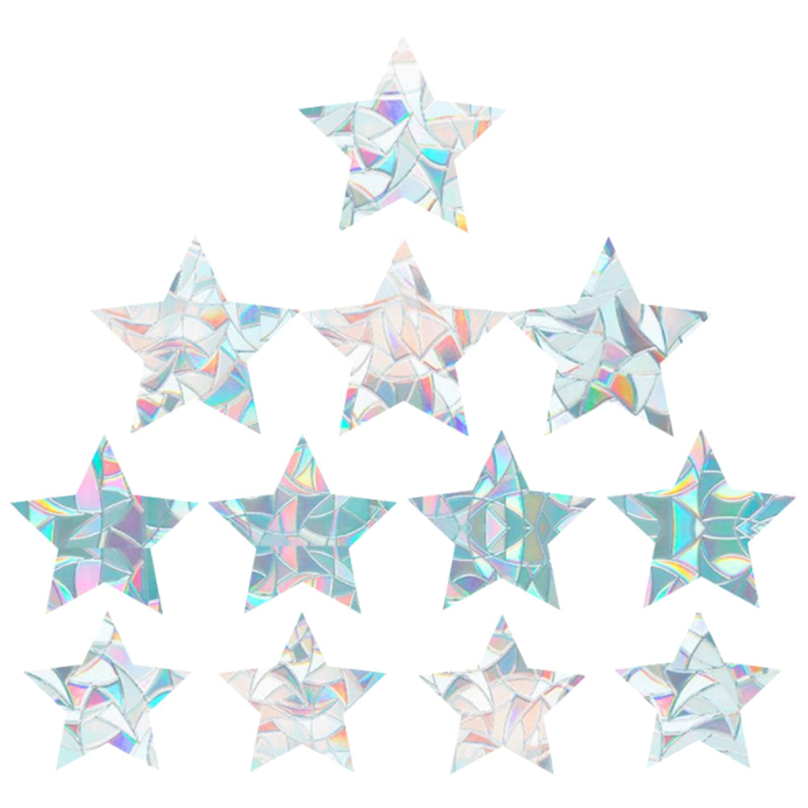 GORGECRAFT 12Pcs Rainbow Window Clings 3D Decorative Window Film Five-Pointed Star Style Anti-Collision Window Stickers Door Window Static Cling for Kitchen Dining Room Bedroom
