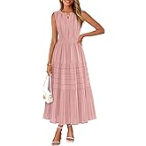 MEROKEETY Spring Summer Midi Dresses for Women 2026 Casual Beach Vacation Sleeveless Boho V Neck Cotton Maxi Dress Pockets