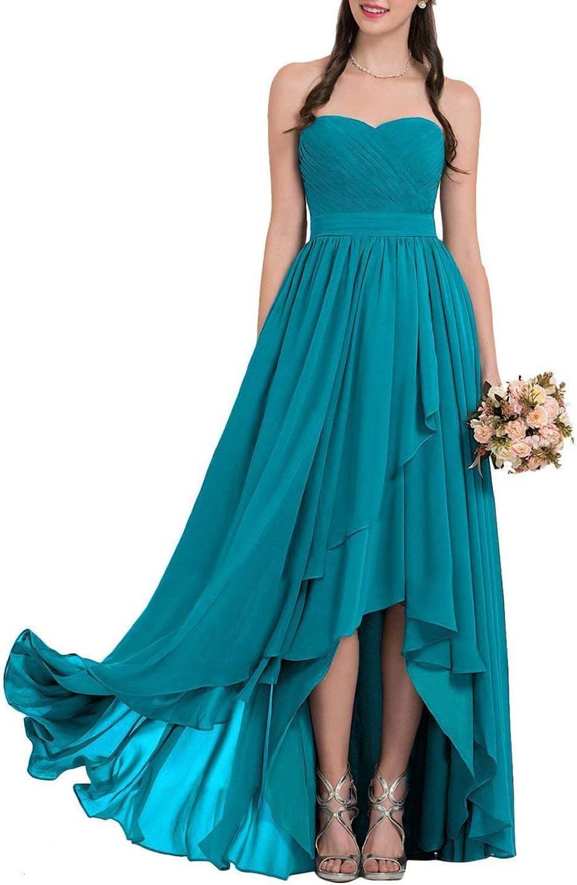 Bridesmaid Dress Chiffon Long Sweetheart Hi-Lo Prom Evening Gown Party Formal Plus Size Dresses