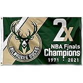 Milwaukee Bucks 2 Time Basketball Champions Large Banner Flag