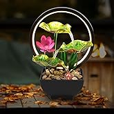 Abizarch Tabletop Fountain 3-Tiers Leaf, 11" Small Waterfall Fountains with Rocks and Ring Lights,Table Top Desktop Water Fou