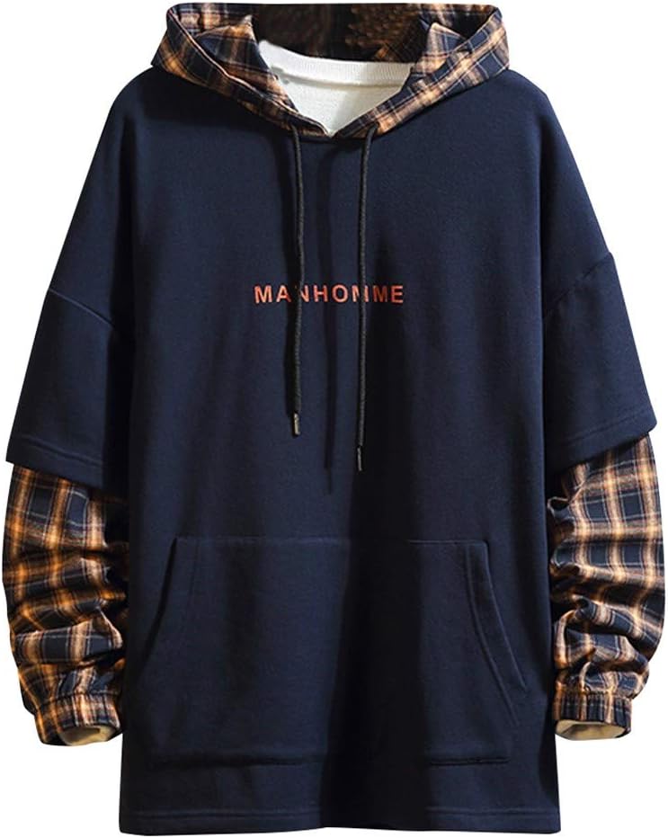 Zilosconcy Hoodies Fake Two-Piece Man Tracksuits Men's Simple Loose Stitching Casual Comfortable Patchwork Hooded Sweater Top Jacket Jumper Sweatshirt