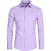 BEILU Stretch Mens Slim Fit Dress Shirts Formal Long Sleeve Button Down Shirts