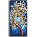 BACCOW Vertical Blue Gold Oil Hand Painting on Canvas 2448, 3D Wall Art Abstract Artworks Trees Paintings, Framed Modern Home Decor