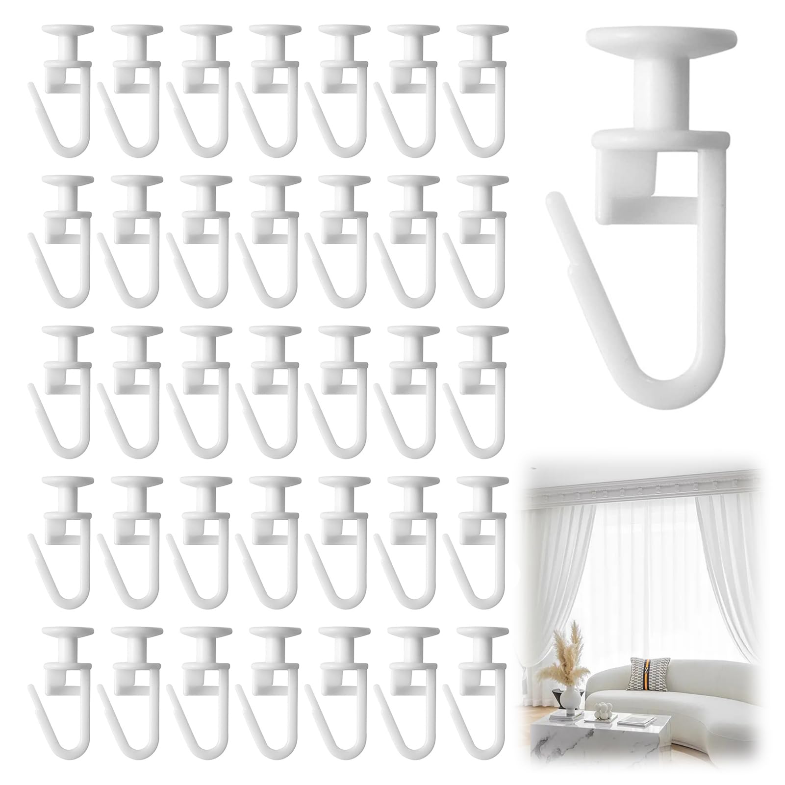 Curtain Gliders for Window,100PCS Plastic Sliding Curtain Hooks Curtain Hook 11 mm for Window Door Shower Curtains (White-100PCS)