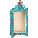 Leinuosen Small Dia De Los Muertos Altar Ofrenda Box Plywood Self Painting Colorful Skull with Cross Papel Picado Shadow Box for Day of The Dead Supplies (2.36 x 1.5 x 4.65 Inch)