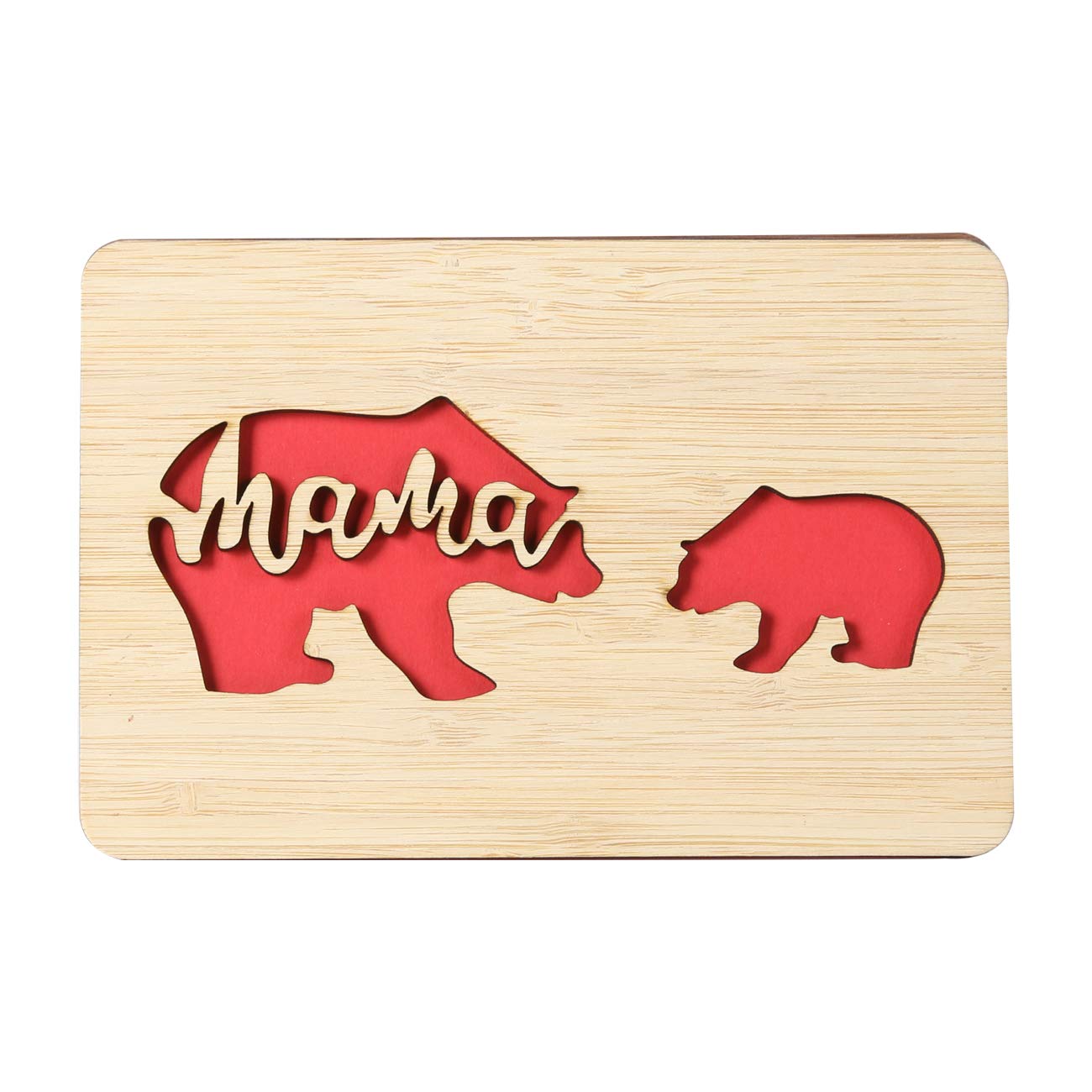 Bear Pattern Happy Birthday Cards for Mum,Handmade Real with Bamboo Wood,Wooden Mother's Day Greeting Cards for Mom
